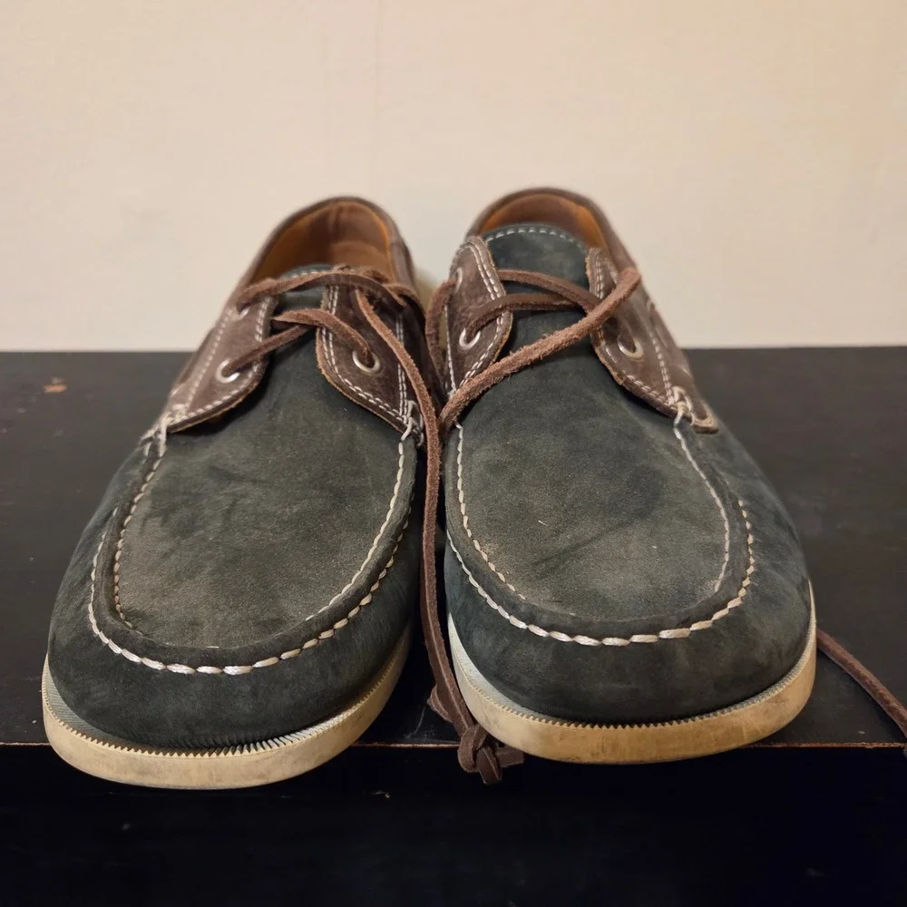 Ecco Mens Water Repellent Suede Leather Boat Shoes Navy Brown Size 42